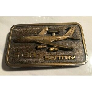 Vintage E-3A Sentry USAF Jet Airplane US Air Force Belt Buckle Rare MINT